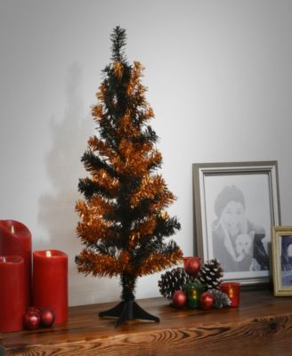 24" Tinsel Tree, Black, Orange, Halloween Collection