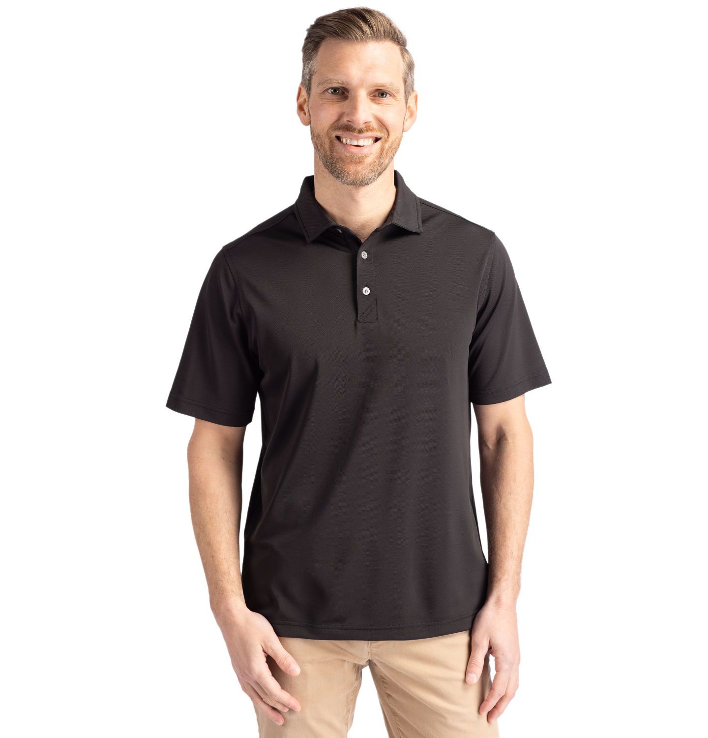 Мужское поло Cutter & Buck Virtue Eco Pique Recycled Polo Shirt, цвет: Чёрный — фото 1