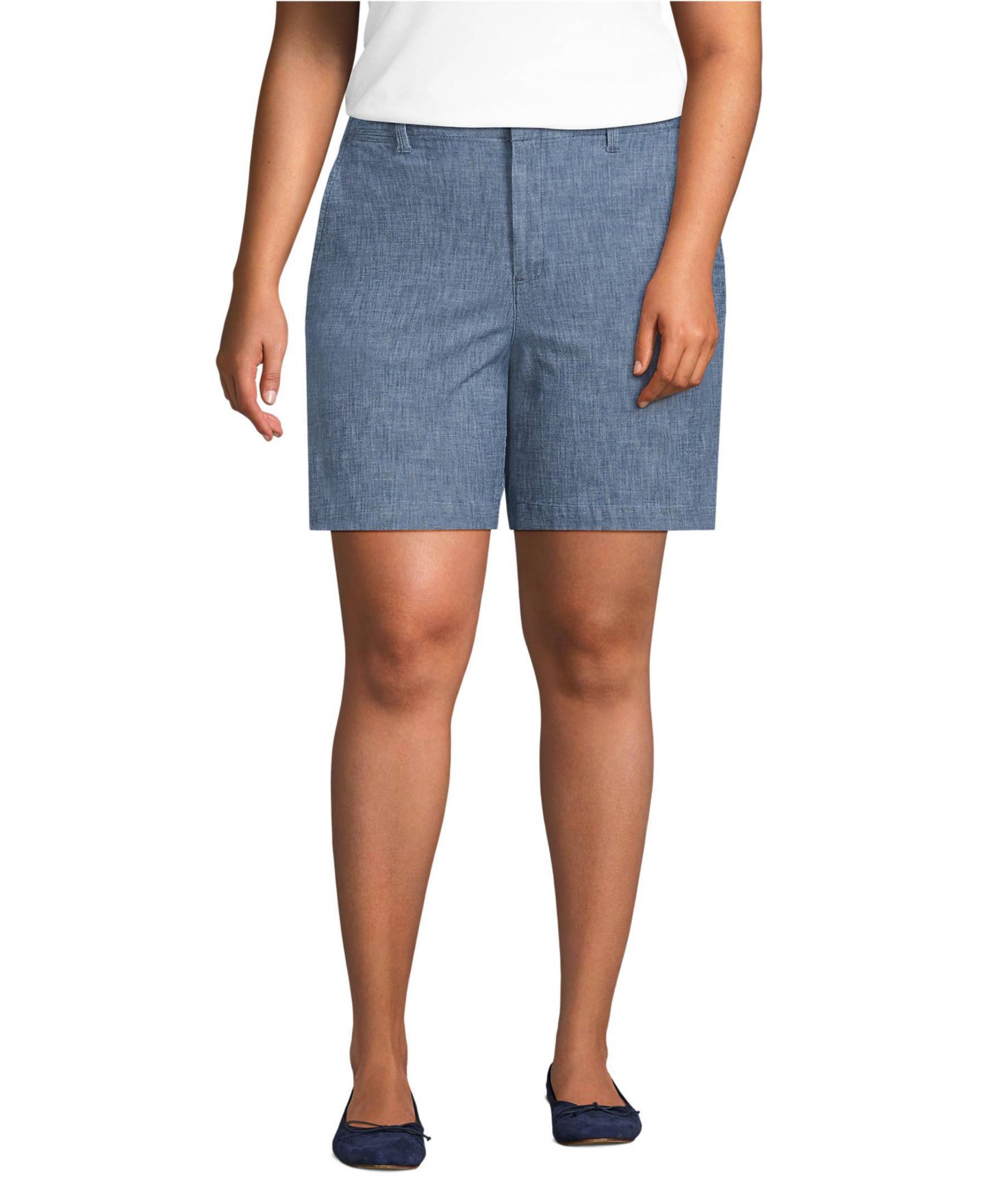Женские шорты Lands' End Classic 7" Shorts, цвет: Небесно-голубой шамбре — фото 1