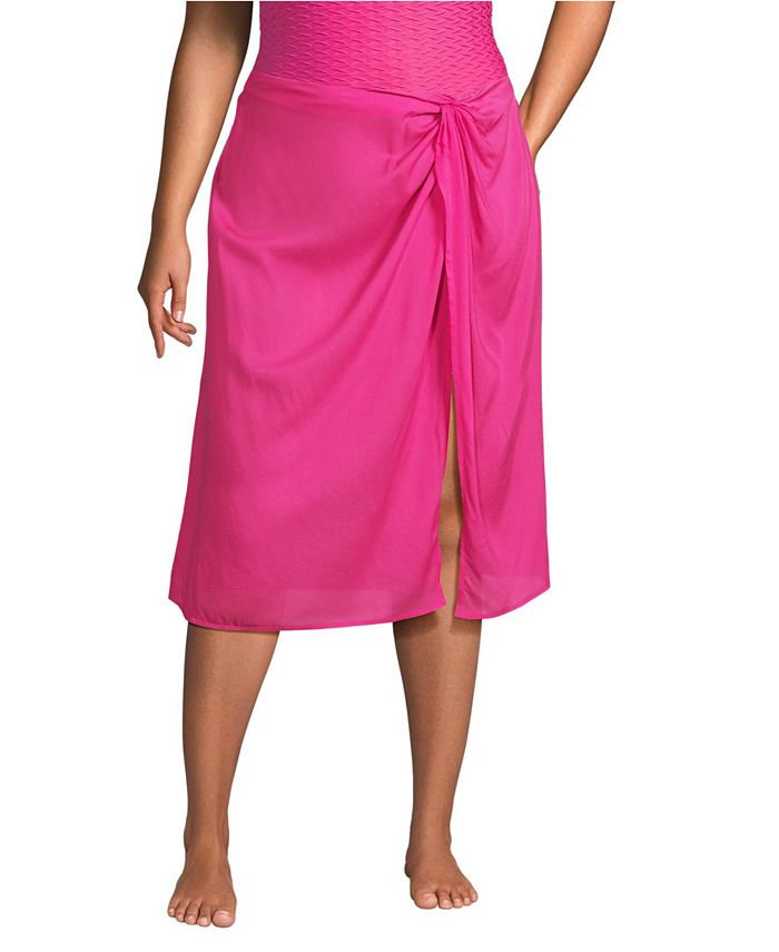 Lands' End Plus Size Twist Front Knee Length Swim Coverup Skirt Macy's