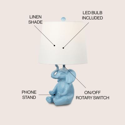 Kairi 21" Modern Shabby Chic Resin/Iron Happy Elephant LED Kids' Table Lamp with Phone Stand, White