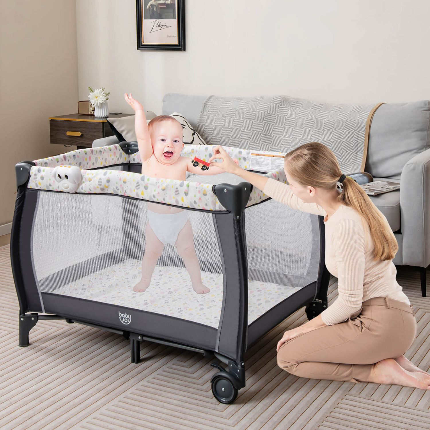 Baby Playard Nursery Center Crib with Hanging Toys Music Box