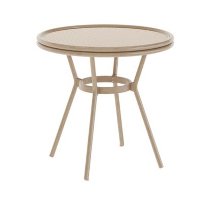 Colmar Indoor/Outdoor Bistro Style 31.5 In. Table With Pe Rattan, Glass Top, And Bamboo Finished Metal Frame
