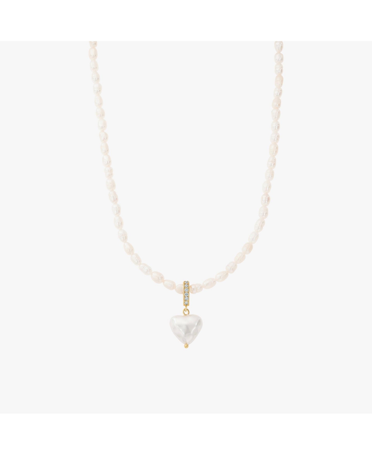 Hope Cultured Pearl Necklace with Heart Shaped Charm Pendant - White