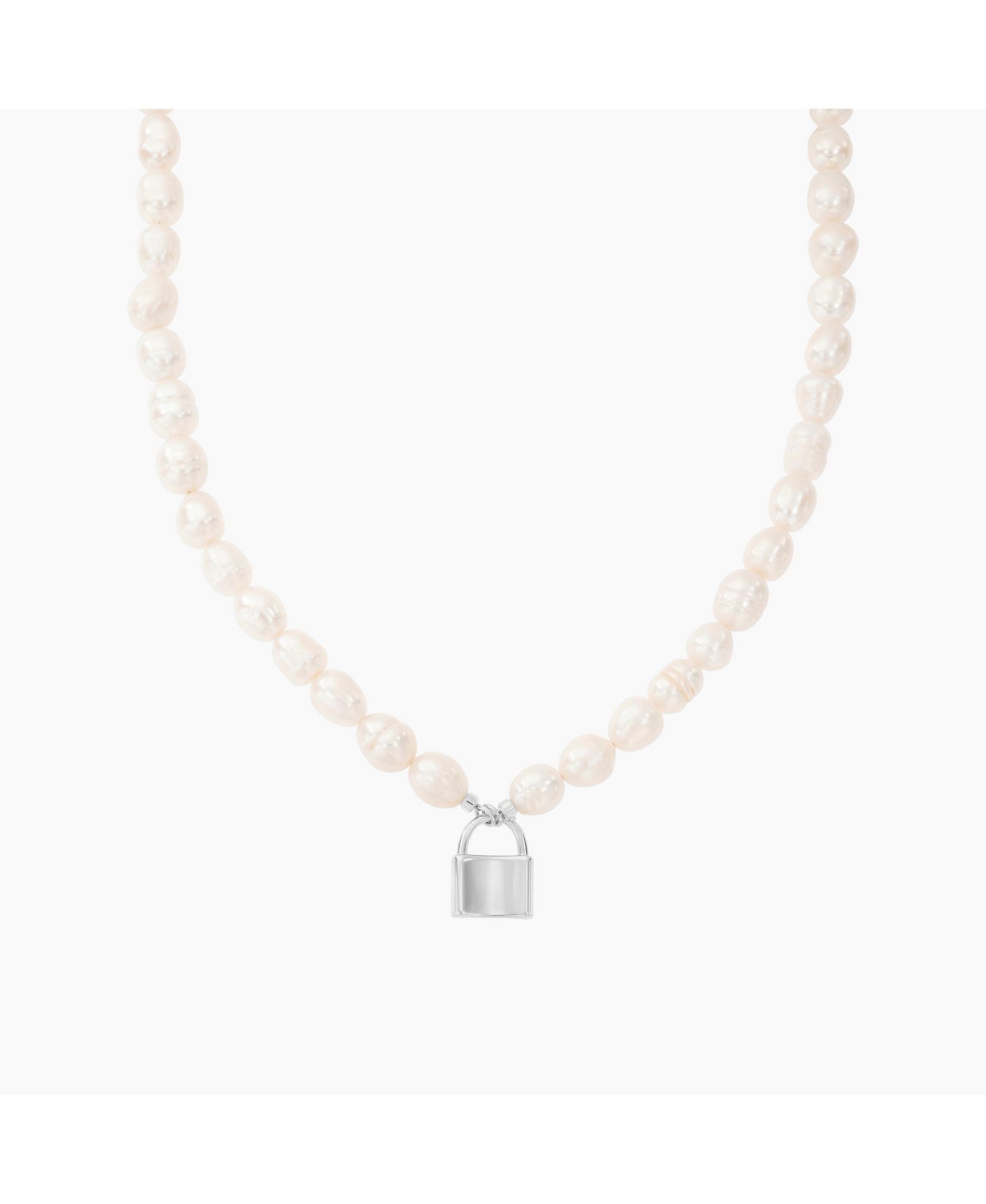 Secret Summer Cultured Pearl Lock Pendant Necklace - Silver
