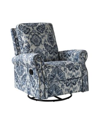 Evelia Floral Swivel Rocker Manual Recliner with Nailhead Trims