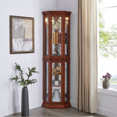Corner Curio Cabinet with Lights & Adjustable Shelves