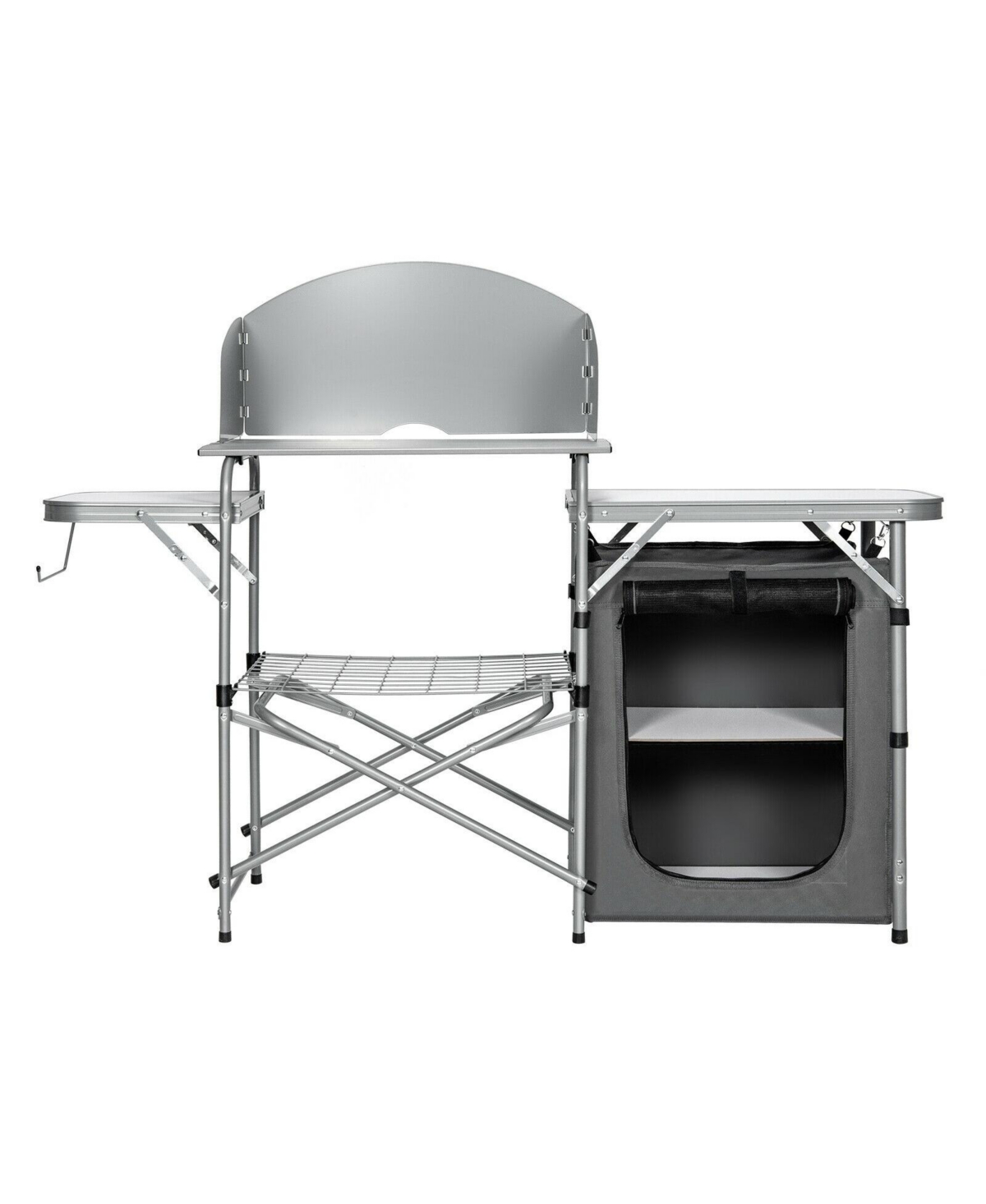 Foldable Outdoor Bbq Portable Grilling Table with Windscreen Bag - Grey