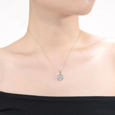 Classy Rhodium Plated Round CZ Pendant Necklace