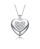 Rachel Glauber White Gold Plated with Cubic Zirconia French Pave Heart Pendant Necklace - Silver