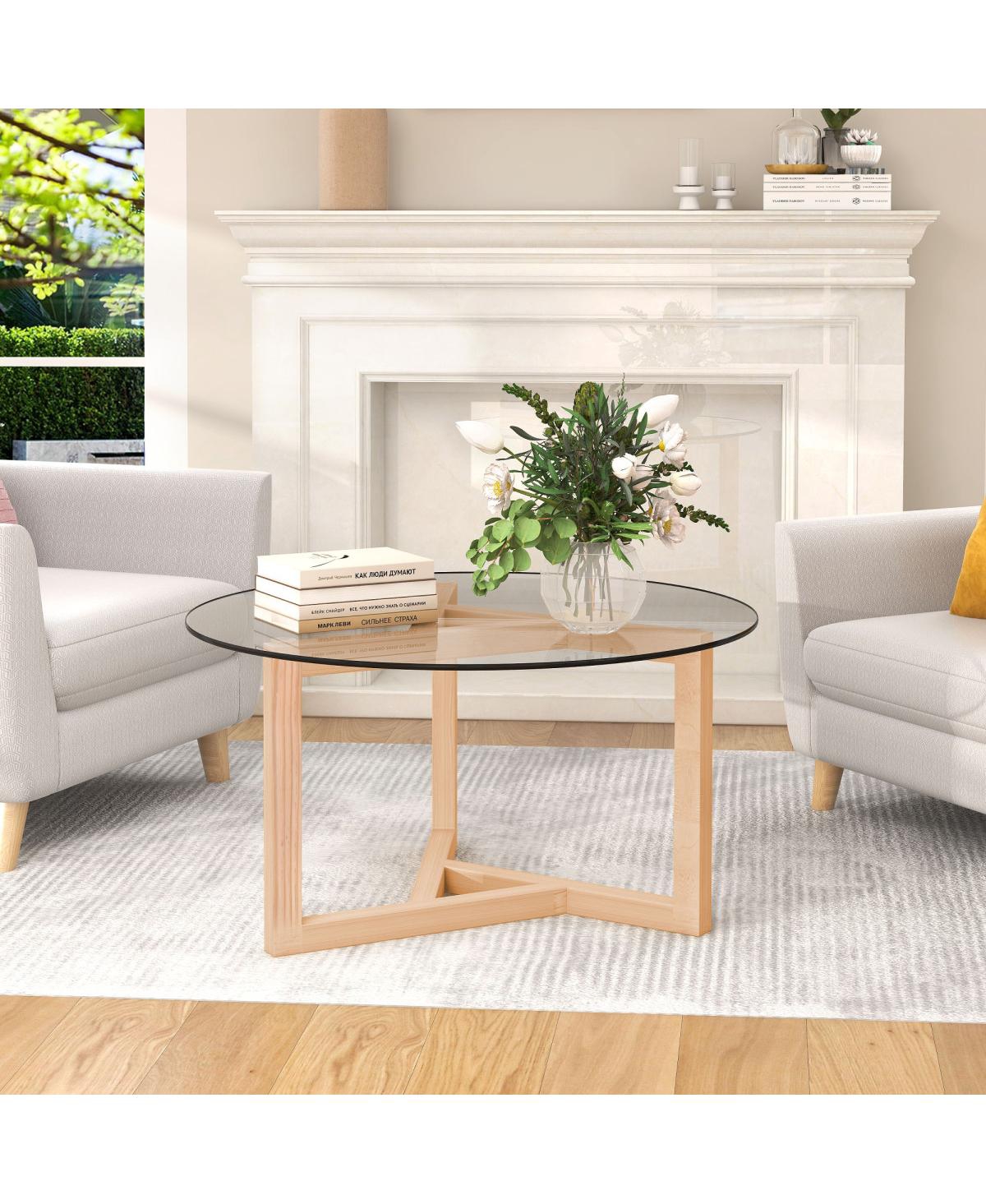 Streamdale Furniture Round Glass Coffee Table Modern Cocktail Table Easy Assembly With Tempered Glass Top & Sturdy