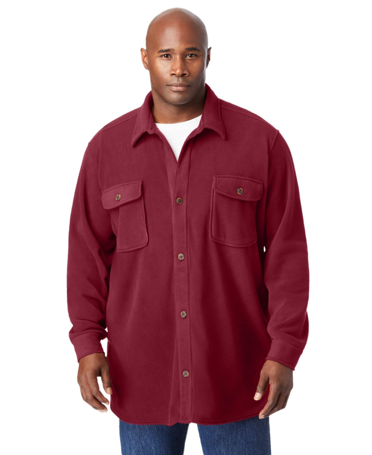 Big & Tall Microfleece Shirtjacket - Rich burgundy