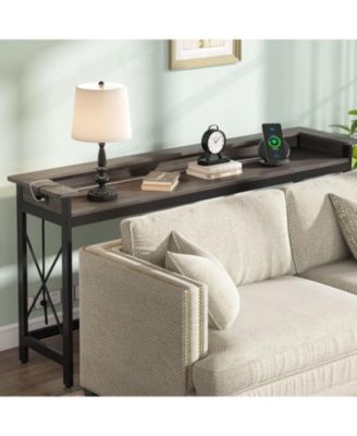 Console Table, 70.9-Inch Engineered Wood and Metal, Extra Long Design with Outlets, USB Ports, and Charging Station, Sofa Table
