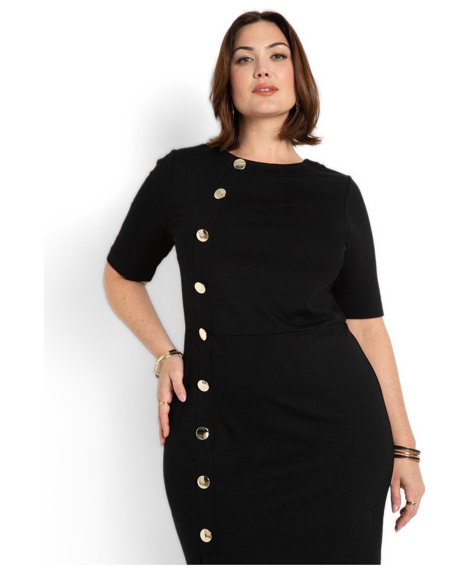 Women's Button Detail Workwear Midi Dress