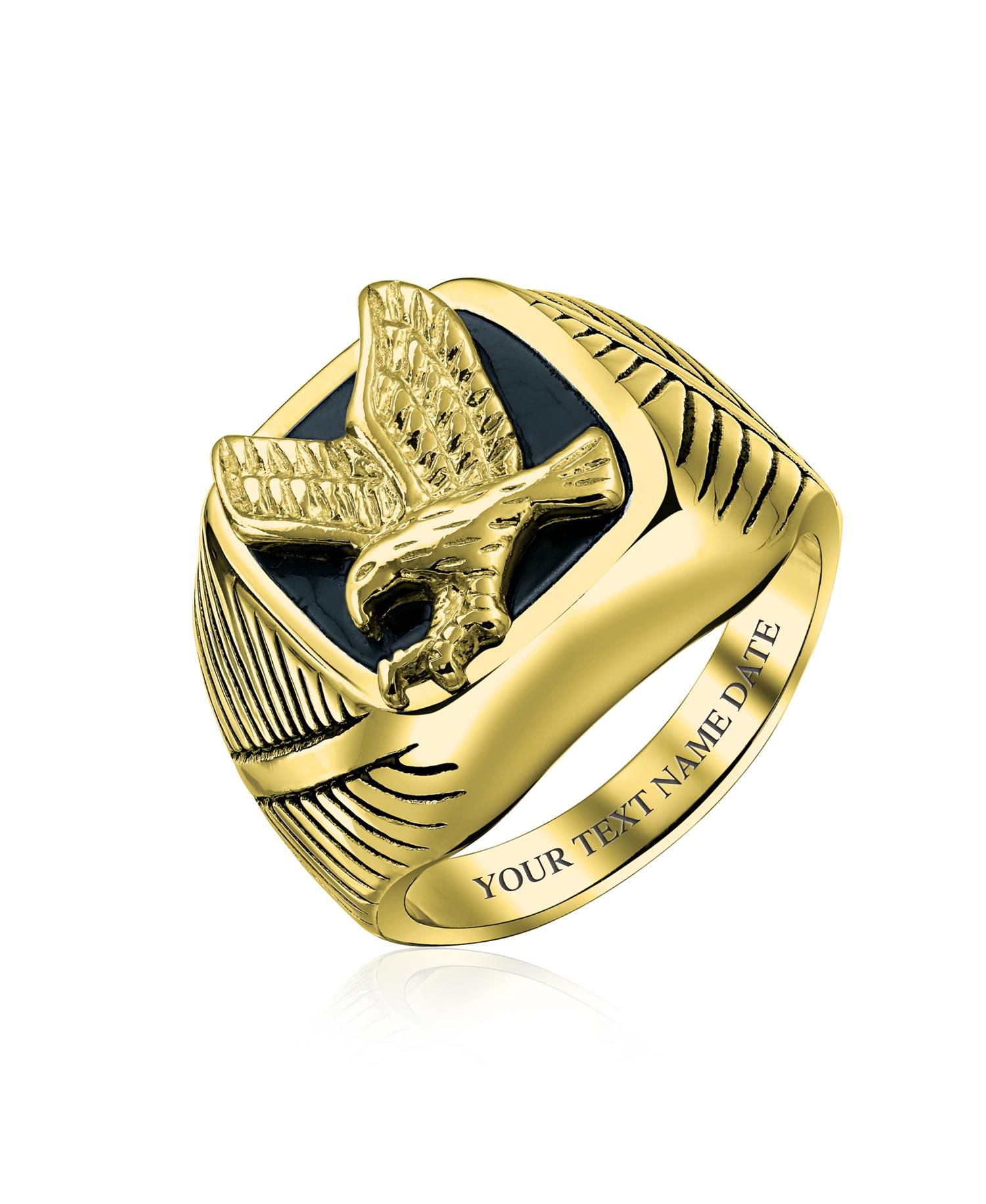 Patriotic USA American Bald Eagle Signet Ring Silver Tone Stainless Steel
