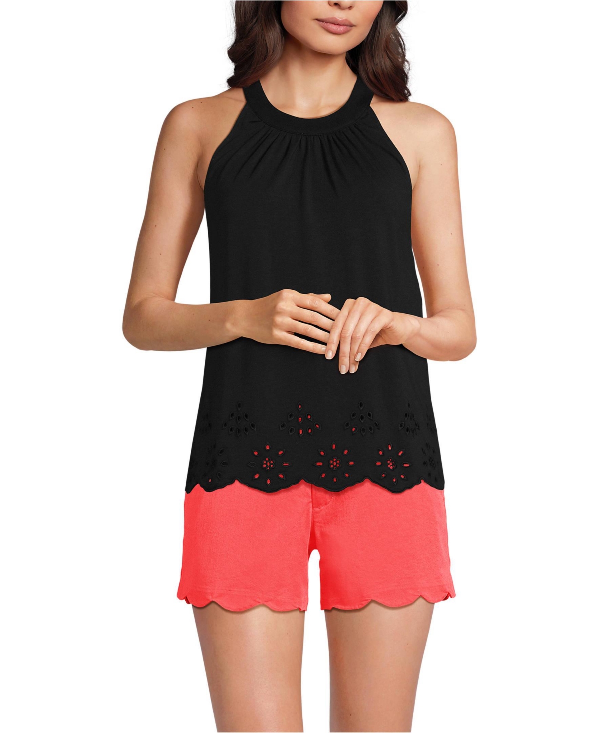 Lands' End Women's Lightweight Jersey Eyelet Tank Top
