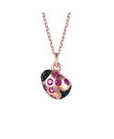 GiGiGirl Children's 18k Rose Gold Plated with Red & Black Cubic Zirconia Ladybug Pendant Necklace - Pink