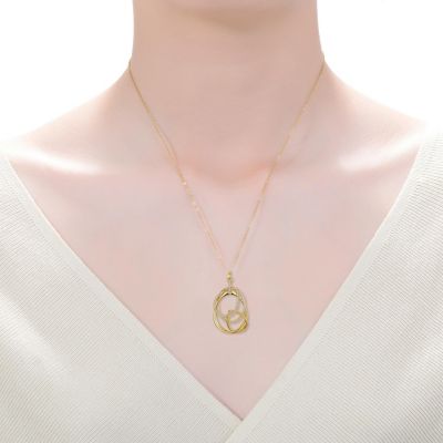 14k Gold Plated with Cubic Zirconia Free Form Love Knot Pendant Necklace