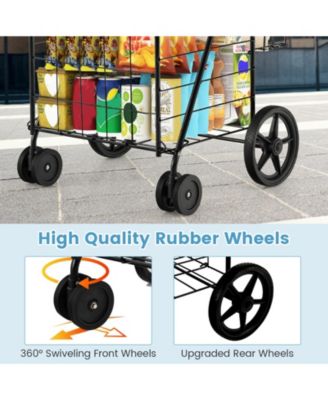 Folding Shopping Cart with Swiveling Wheels and Dual Storage Baskets