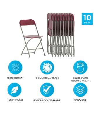 Set Of 10  650 Llb Weight Capacity  Plastic Stackable Folding Plastic Chairs