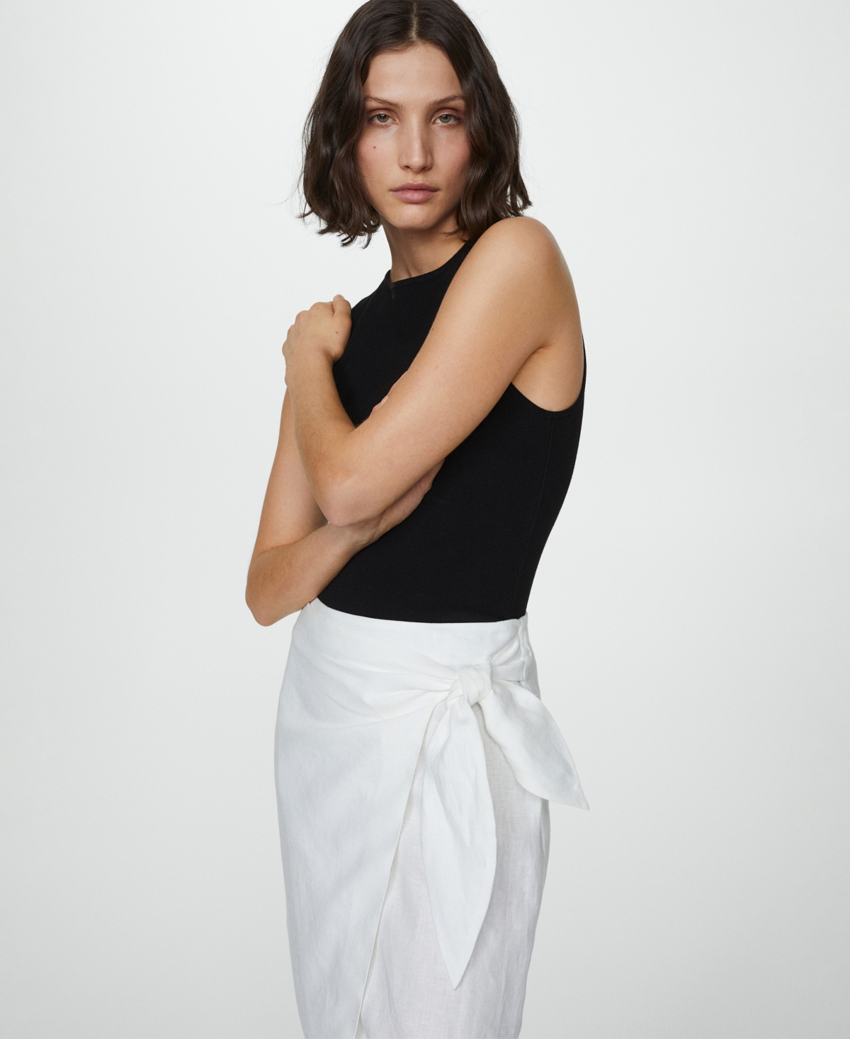 Shop Mango Women's Bow Linen Skirt In White
