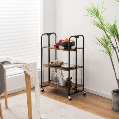 Foldable Rolling Cart with Storage Shelves for Kitchen