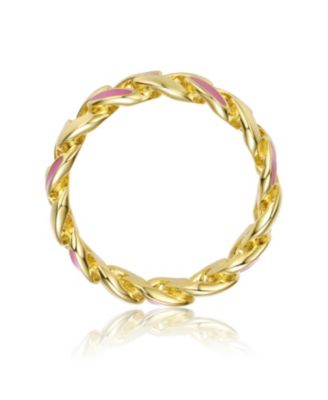 Young Adults/Teens 14k Yellow Gold Plated with Pink Enamel Inlay Chunky Stiff Chain Ring