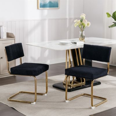 2 Modern Black Corduroy Dining Chairs