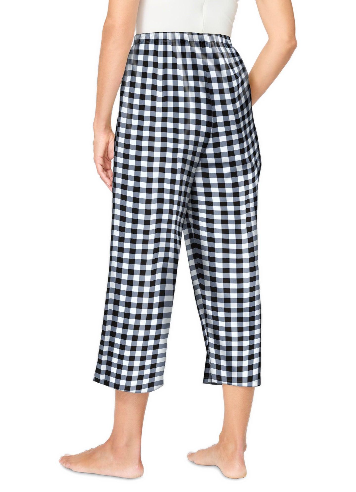 Женские брюки Dreams & Co. Plus Size Dreams and Co. Woven Sleep Capri Pant, цвет: Чёрный белый клетчатый — фото 2