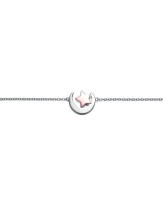 Sterling Silver 18k Rose Gold Plated Lucky Star & Crescent Moon Charm Anklet, Adjustable Length