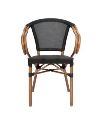 Mael Stacking Thonet Bistro Style Chair With Arms, Textilene Seat, And Bamboo Finished Metal Frame For Indoor/Outdoor Use