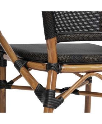 Mael Stacking Thonet Bistro Style Chair With Arms, Textilene Seat, And Bamboo Finished Metal Frame For Indoor/Outdoor Use