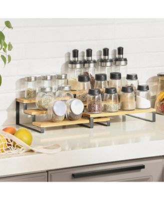 Set of 2 Wicker Spice Racks, 3-Tier Stackable and Expandable Cabinet Organizers