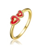 GiGiGirl Kid s 14K Gold Plated Double Heart Kids Stack Ring - Red
