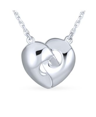 Crystal Accent 3D Interlocking Pink Enamel Heart Message Word Mom Heart Necklace Pendant Mother Sterling Silver