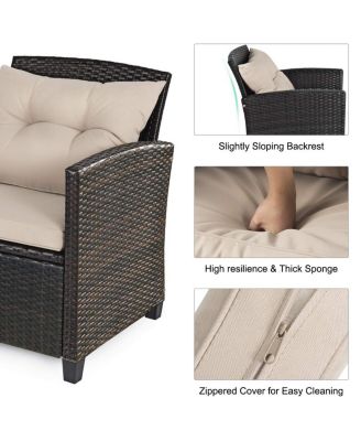 4 Pieces Patio Rattan Conversation Furniture Set with Glass Top Coffee Table