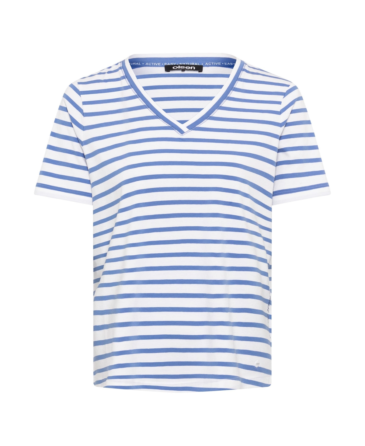 Olsen Women's Cotton Blend Short Sleeve Striped V-Neck T-Shirt