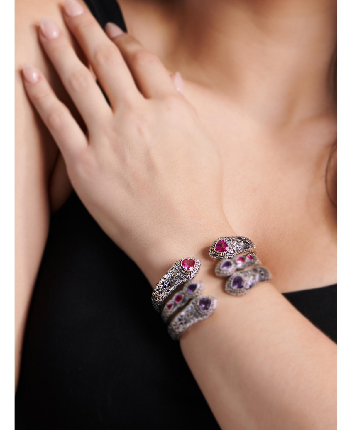 Devata Amethyst & Bali Lovina Cuff Bracelet in Sterlingand 18K Gold - Silver
