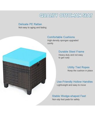 2 Pieces Patio Rattan Ottoman Seat with Removable Cushions