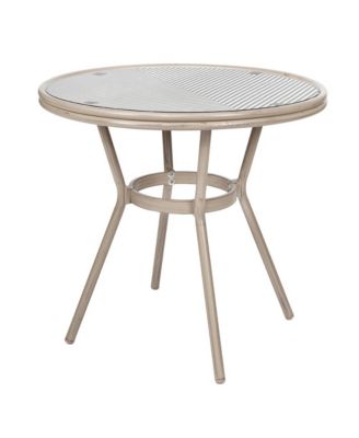 Mael Bistro Style Table With Glass Top, Textilene, 2 Stack Chairs, And Bamboo Finished Metal Frame For Indoor/Outdoor Use