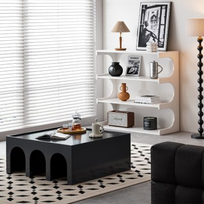 4-Tier Black Book Shelf & Coffee Table