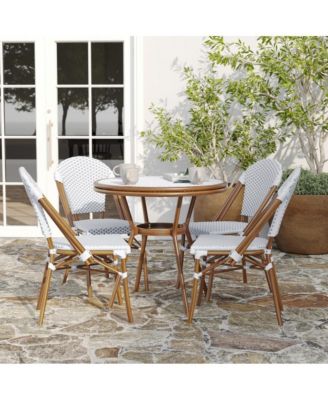 Celia Bistro Style Table With Glass Top, Pe Rattan, 2 Stack Chairs, And Bamboo Finished Metal Frame For Indoor/Outdoor Use
