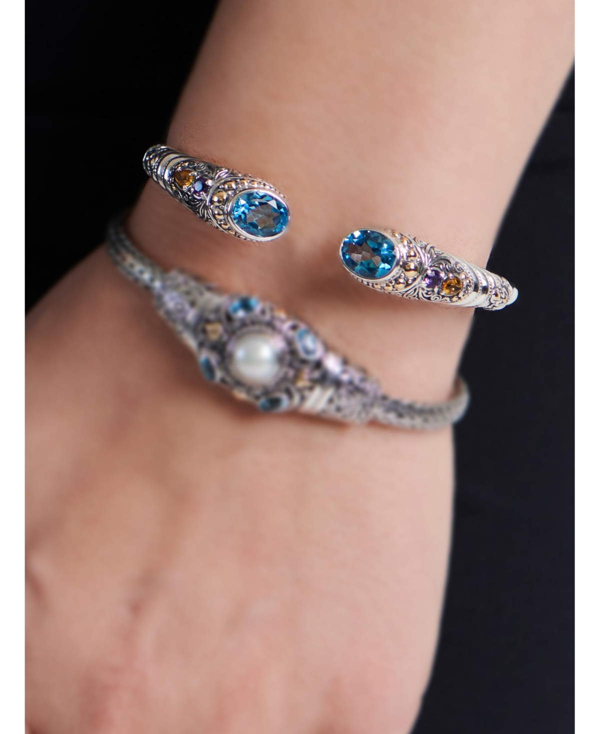 Devata Citrine & Bali Jimbaran Cuff Bracelet in Sterlingand 18K Gold - Silver