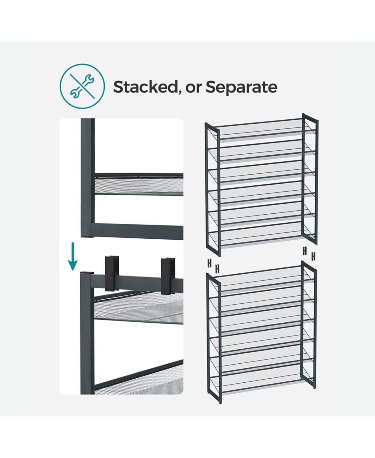 Slickblue 12-Tier Shoe Rack, Stackable 6-Tier Shoe Organizers, 48-60 Pairs of Shoes, Large Capacity