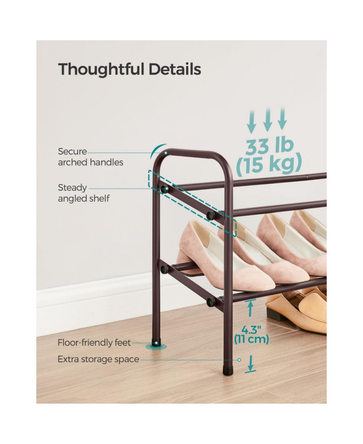 Slickblue Expandable Shoe Rack, Metal Shoe Shelf Storage, Adjustable Shoe Organizer for 8-20 Pairs of Shoes