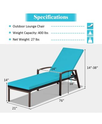 Outdoor Adjustable Reclining Patio Rattan Lounge Chair with Adjustable Backrest
