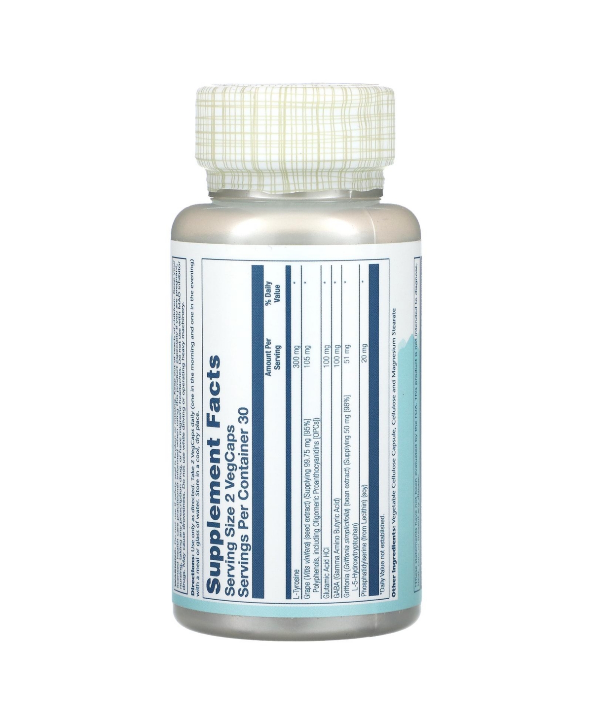 Solaray Focus For Adults with L-Tyrosine Grape Seed Extract Gaba & 5-htp - VegCaps - Assorted Pre-pack (See Table 9