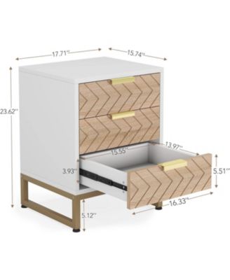 Nightstand Set of 2, White Gold Bedside Tables with 3 Drawers, for Bedroom Living Room