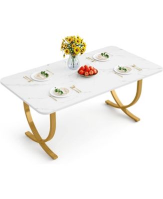 Tribesigns Rectangular Dining Table for 4 to 6, 63-Inch White and Gold ...