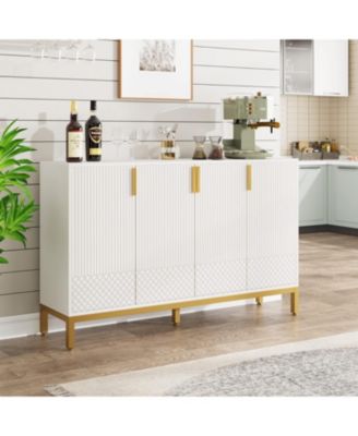 Luxury Buffet Cabinet with Storage, 59 Inch Kitchen Sideboard Cabinet with 4 Doors, Coffee Bar Cabinet Storage Cabinet for Dining Room, Living Room, White and Gold